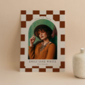 Terracotta Retro Checkered Arch Foto Abschluss Einladung