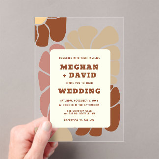 Terracotta Retro Groovy Boho Chic Floral Wedding Acryleinladungen