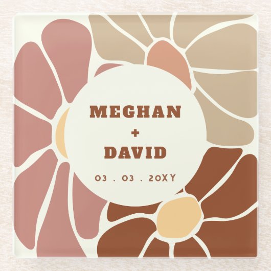 Terracotta Retro Groovy Boho Chic Floral Wedding Glasuntersetzer (Vorderseite)