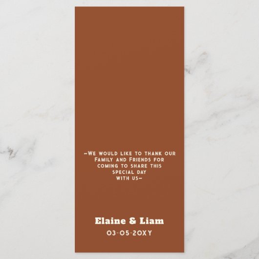 Terracotta Retro Groovy Boho Chic Floral Wedding Menükarte (Rückseite)