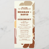 Terracotta Retro Groovy Boho Chic Floral Wedding Programm (Vorderseite)