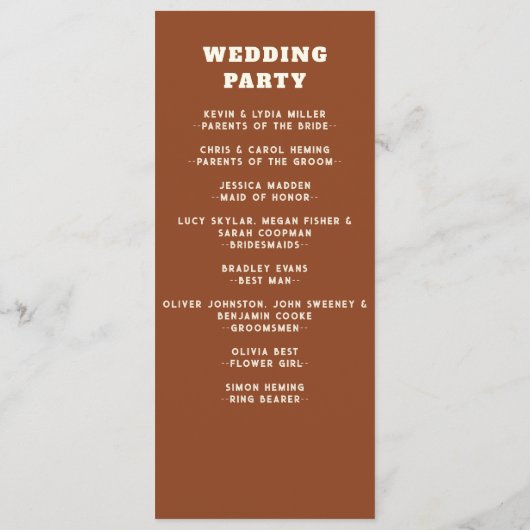 Terracotta Retro Groovy Boho Chic Floral Wedding Programm (Rückseite)