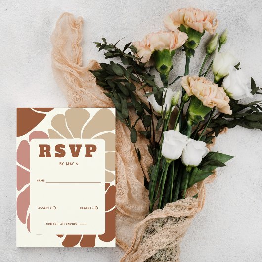 Terracotta Retro Groovy Boho Chic Floral Wedding RSVP Karte