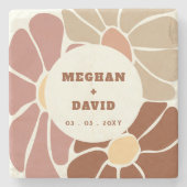 Terracotta Retro Groovy Boho Chic Floral Wedding Steinuntersetzer (Vorderseite)