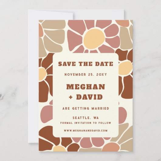 Terracotta Retro Groovy Boho Chic Save the Date Ankündigung (Vorderseite)
