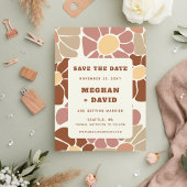Terracotta Retro Groovy Boho Chic Save the Date Ankündigung