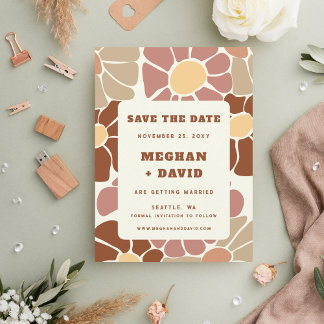 Terracotta Retro Groovy Boho Chic Save the Date Ankündigungspostkarte