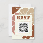 Terracotta Retro Groovy Boho Floral QR CODE RSVP Karte (Vorderseite)