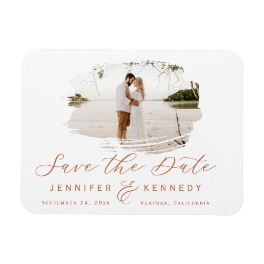 Terracotta Romantic Brushed Foto Save the Date Magnet (Horizontal)