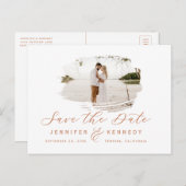 Terracotta Romantic Brushed Foto Save the Date Postkarte (Vorne/Hinten)