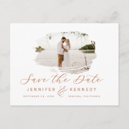 Terracotta Romantic Brushed Foto Save the Date Postkarte