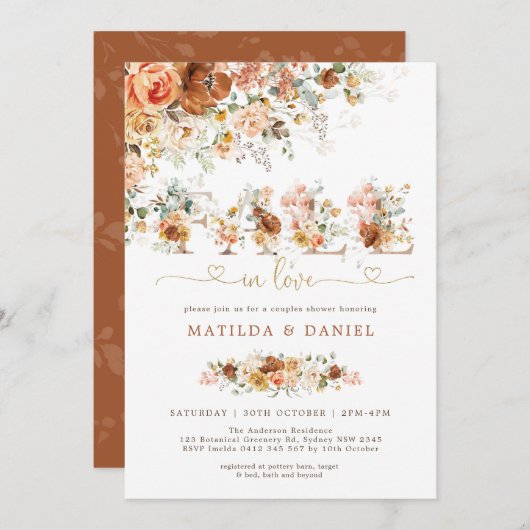 Terracotta Rosa Blume Herbst Liebe Brautparty Einladung (Vorne/Hinten)
