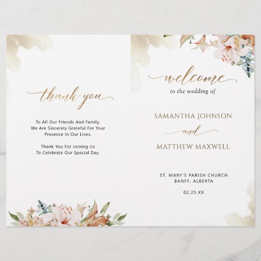 Terracotta Rosa Blumenzeremonie Programm (Vorderseite)