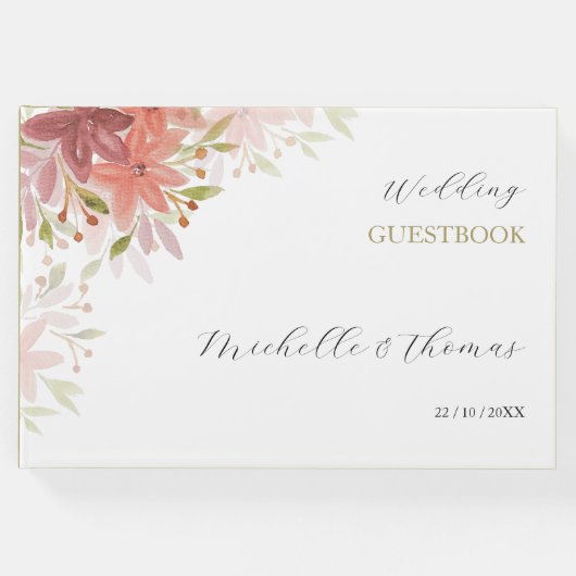 Terracotta Rosa Wildblumen Gästebuch (Vorderseite)