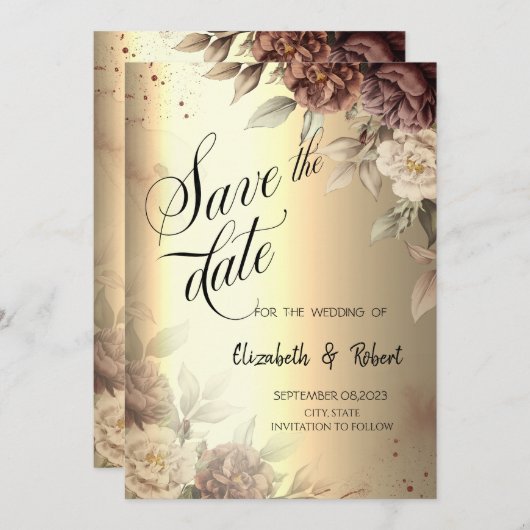 Terracotta-Rose Elegantes Gold-Script Save the Dat Save The Date (Vorne/Hinten)