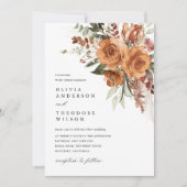 Terracotta Rose Floral Elegant Photo Back Wedding Einladung (Vorderseite)