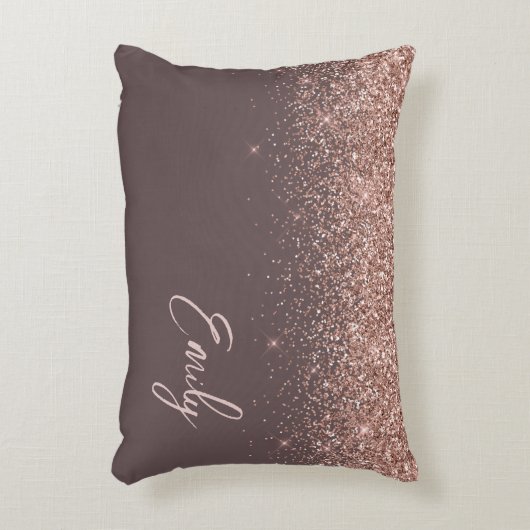 Terracotta Rose Gold Blush Pink Glitzer Monogram Dekokissen (Vorderseite(Vertikal))
