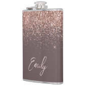 Terracotta Rose Gold Blush Pink Glitzer Monogram Flachmann (Links)