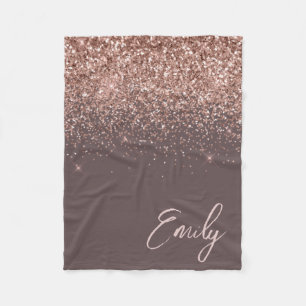 Terracotta Rose Gold Blush Pink Glitzer Monogram Fleecedecke
