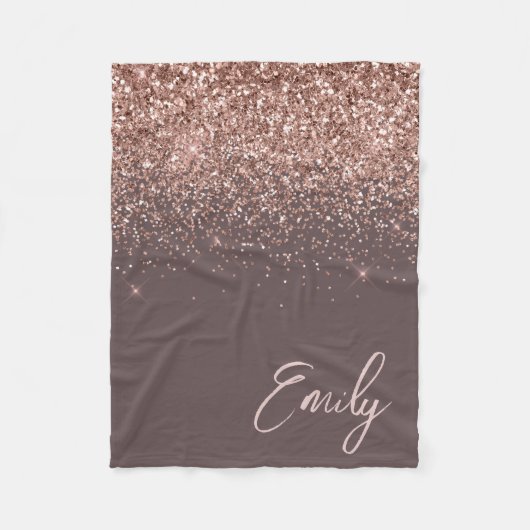 Terracotta Rose Gold Blush Pink Glitzer Monogram Fleecedecke (Vorderseite)