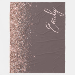 Terracotta Rose Gold Blush Pink Glitzer Monogram Fleecedecke