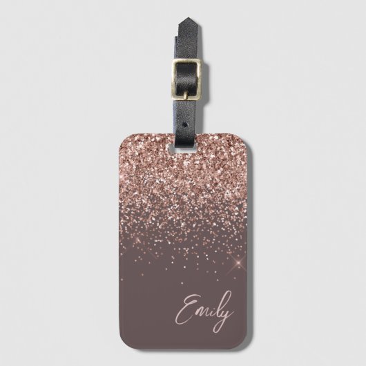 Terracotta Rose Gold Blush Pink Glitzer Monogram Gepäckanhänger (Vorderseite Vertikal)