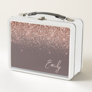 Terracotta Rose Gold Blush Pink Glitzer Monogram Metall Brotdose