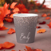 Terracotta Rose Gold Blush Pink Glitzer Monogram Milchtasse