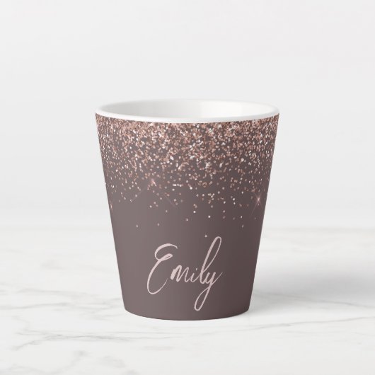 Terracotta Rose Gold Blush Pink Glitzer Monogram Milchtasse (Vorderseite)