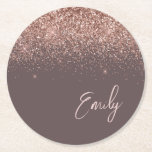 Terracotta Rose Gold Blush Pink Glitzer Monogram Runder Pappuntersetzer<br><div class="desc">Terracotta und Rose Gold - Blush Pink Sparkle Glitzer Script Monogram Name Paper Untersetzer. Dies macht den perfekten Abschluss,  Geburtstag,  Hochzeit,  Brautparty,  Jubiläum,  Babydusche oder Junggeselinnen-Abschied Geschenk für jemanden,  die Lieben glamourösen Luxus und schicke Stile.</div>