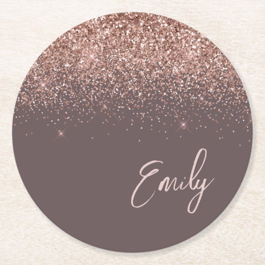 Terracotta Rose Gold Blush Pink Glitzer Monogram Runder Pappuntersetzer (Vorderseite)