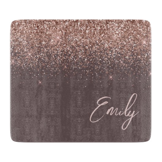 Terracotta Rose Gold Blush Pink Glitzer Monogram Schneidebrett (Vorderseite)