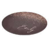 Terracotta Rose Gold Blush Pink Glitzer Monogram Schneidebrett (Ecke)