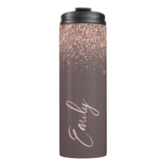 Terracotta Rose Gold Blush Pink Glitzer Monogram Thermosbecher (Vorderseite)