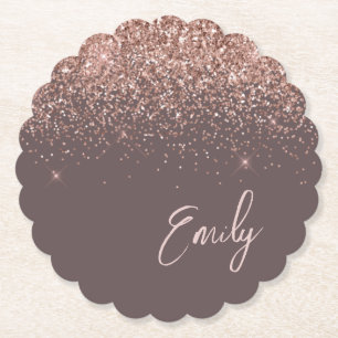 Terracotta Rose Gold Blush Pink Glitzer Monogram  Untersetzer