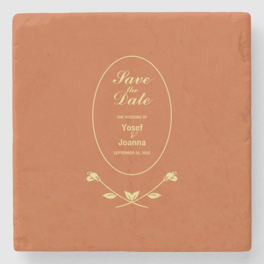 Terracotta-Rose Hochzeit Sichern Sie das Datum Steinuntersetzer (Vorderseite)