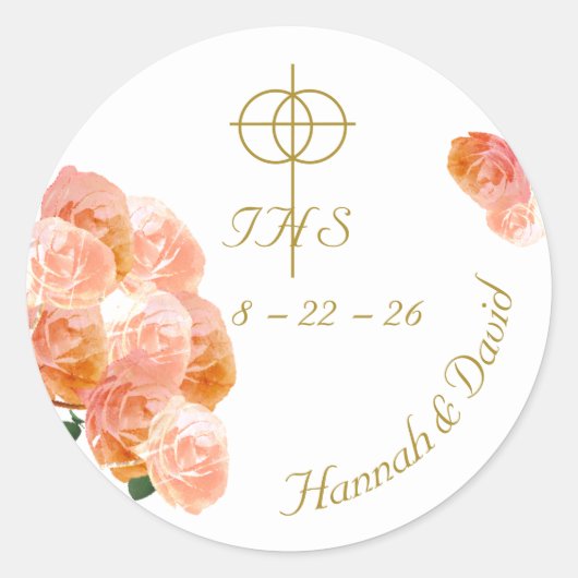 Terracotta Rose Katholische Hochzeit Runder Aufkleber (Vorderseite)