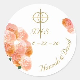 Terracotta Rose Katholische Hochzeit Runder Aufkleber