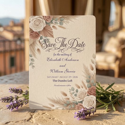 Terracotta Rose Rustic Romantic Boho  Save The Date