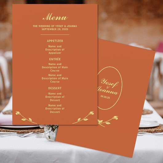 Terracotta Rose Wedding Menu Menükarte