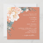 Terracotta Rost Blush Peach Gold Floral Wedding in Einladung (Vorderseite)