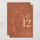 Terracotta Rost Orange Blätter Moderne Tischnummer (Vorne/Hinten)