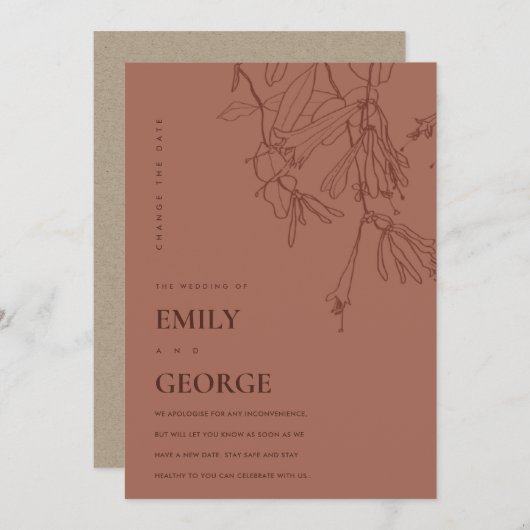 TERRACOTTA ROT ZEICHNEND BLUMENÄNDERUNG DER DATENK DANKESKARTE (Vorne/Hinten)