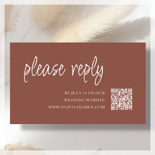 Terracotta RSVP QR Code für Hochzeiten Begleitkarte
