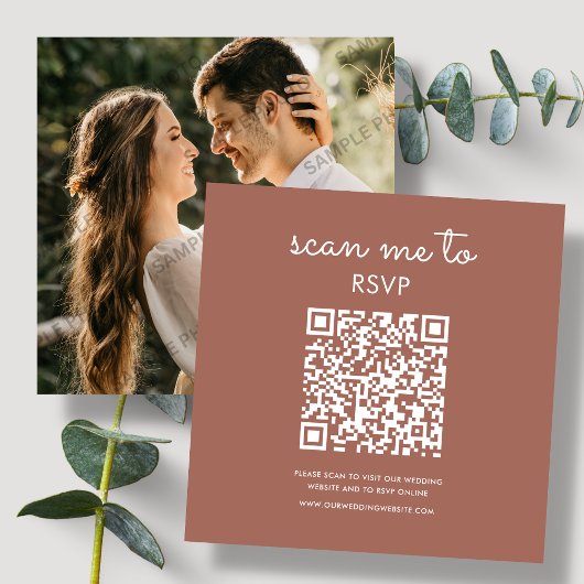 Terracotta | RSVP QR Code für Hochzeiten Begleitkarte