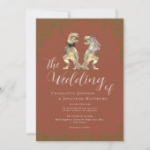 Terracotta Rust & Beige Dinosaur Wedding QR Code Einladung (Vorderseite)