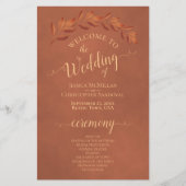 Terracotta & Rust Blätter Budget Hochzeitsprogramm (Vorderseite)