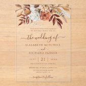 Terracotta Rust Blume Boho Fall Foliage Hochzeit Acryleinladungen (Vorderseite)
