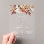 Terracotta Rust Blume Boho Fall Foliage Hochzeit Acryleinladungen (Insitu (Handheld))