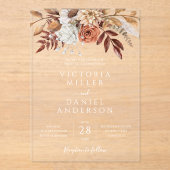 Terracotta Rust Blume Boho Fall Foliage Hochzeit Acryleinladungen (Vorderseite)